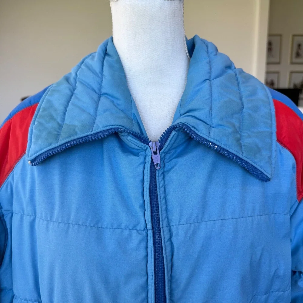 Vintage Swing West Puffer Jacket Mens Blue Red Quilted Made in USA Full Zip L